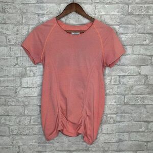 Athleta Fastest Track Tee Short Sleeve Ruched T-Shirt Active‎ Top Orange Medium